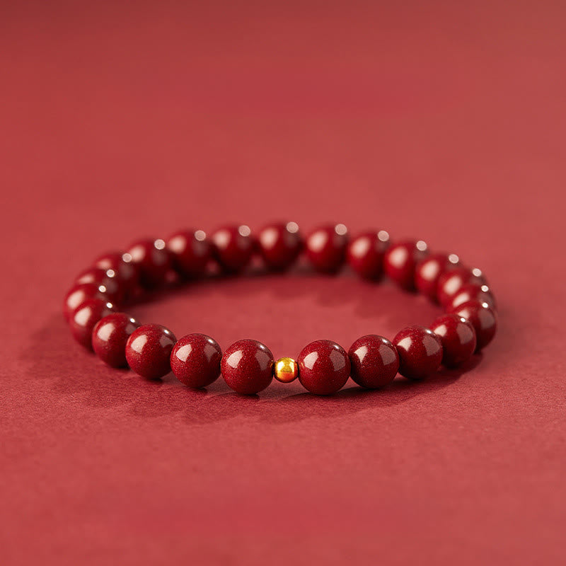 Buddha Stones999ゴールド 辰砂 シンプルデザイン 集中力ブレスレット - 8mm辰砂＆4mm金ビーズ - image 11