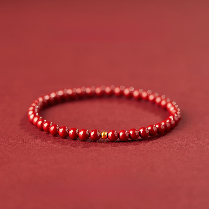 Buddha Stones999ゴールド 辰砂 シンプルデザイン 集中力ブレスレット - 4mmインペリアルシナバー＆3mmゴールドビーズ - image 7
