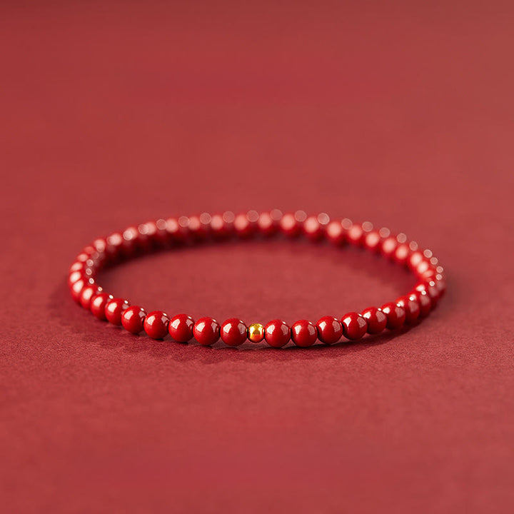 Buddha Stones999ゴールド 辰砂 シンプルデザイン 集中力ブレスレット - 4mmインペリアルシナバー＆3mmゴールドビーズ - image 7