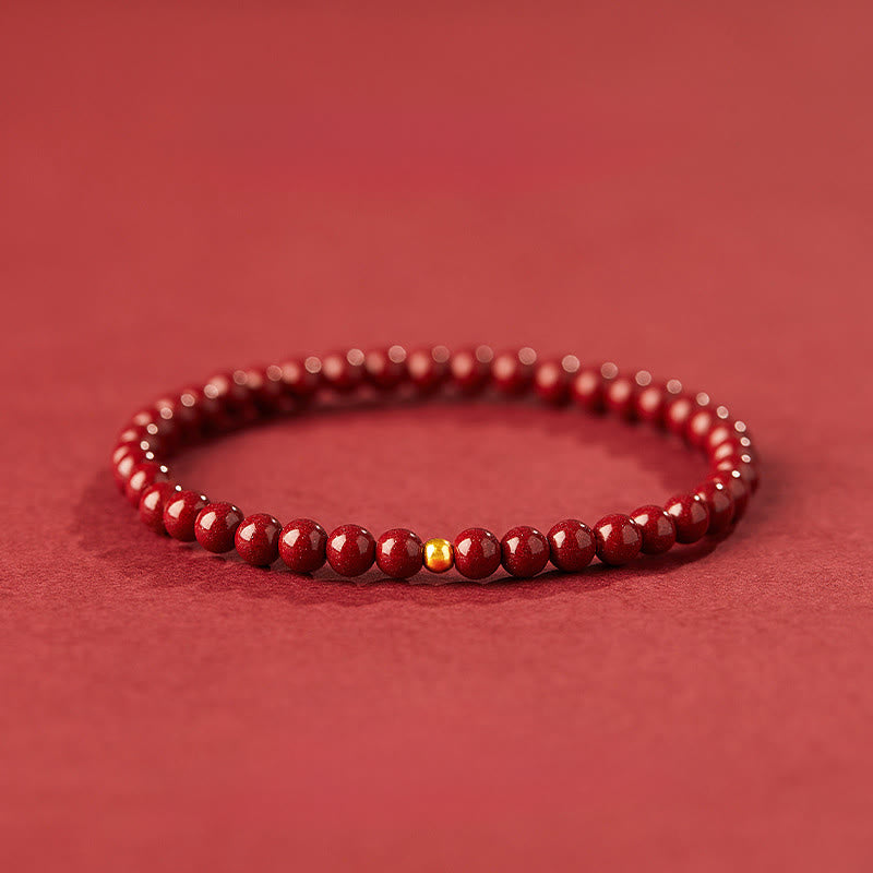 Buddha Stones999ゴールド 辰砂 シンプルデザイン 集中力ブレスレット - 4mm辰砂＆3mm金ビーズ - image 0