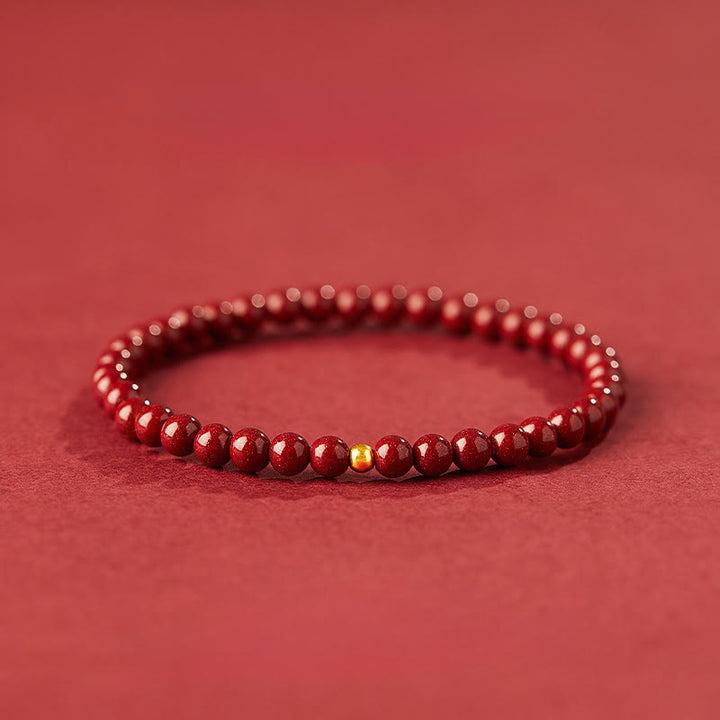 Buddha Stones999ゴールド 辰砂 シンプルデザイン 集中力ブレスレット - 4mm辰砂＆3mm金ビーズ - image 0