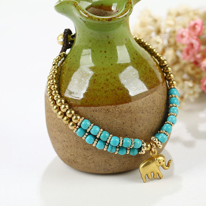 Buddha Stonesターコイズ象幸運二重層メッキ銅強さブレスレット - ターコイズ（手首周り：15～18cm） - image 8