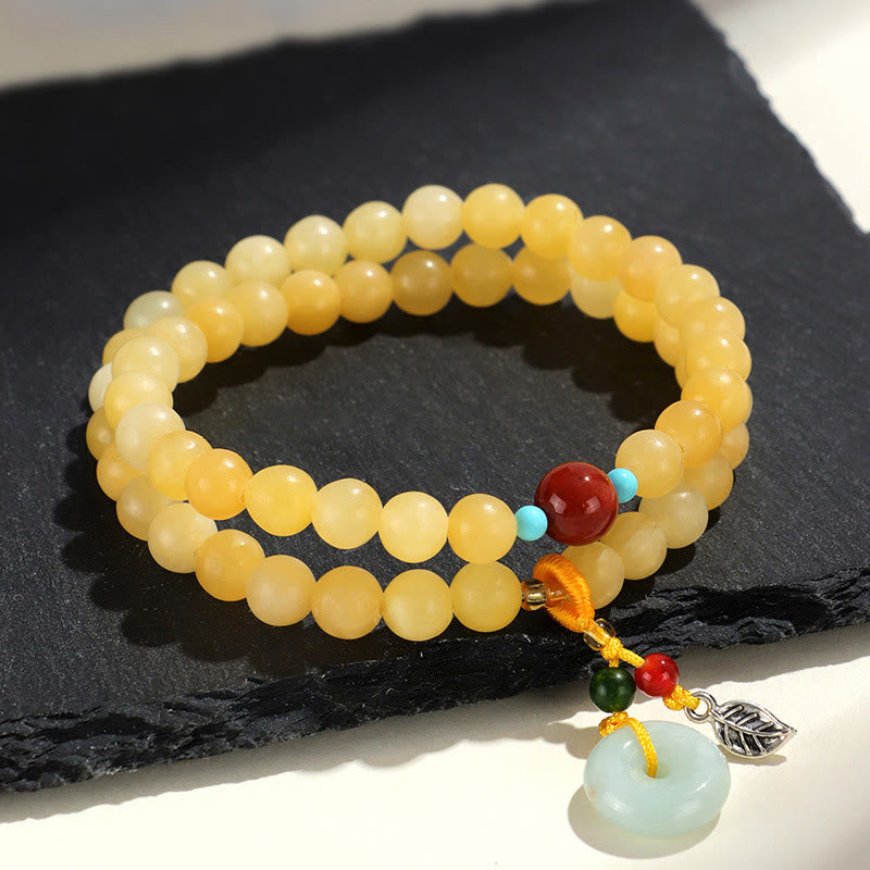 Buddha Stonesトパーズ ピース平和のお守りチャームダブルラップデザイン開運財運ブレスレット - image 3