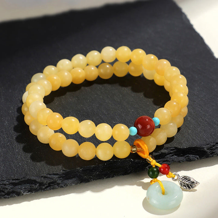 Buddha Stonesトパーズ ピース平和のお守りチャームダブルラップデザイン開運財運ブレスレット - image 3