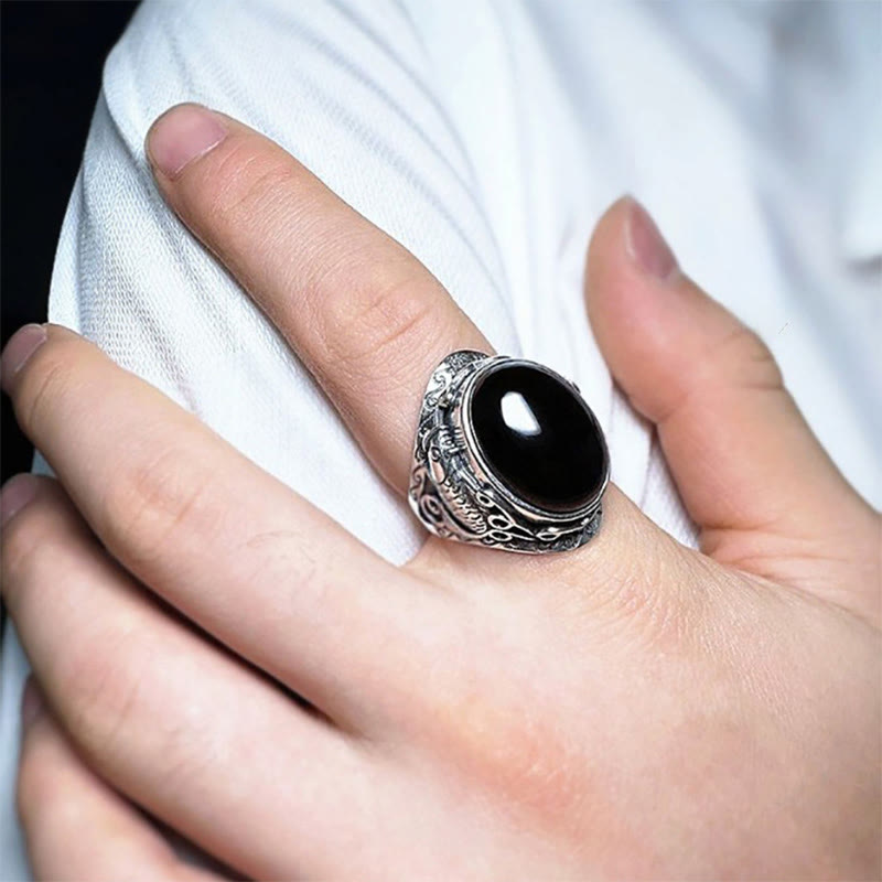 Buddha Stones黒曜石鯉のシンボル 強さ 調節可能なリング - image 11