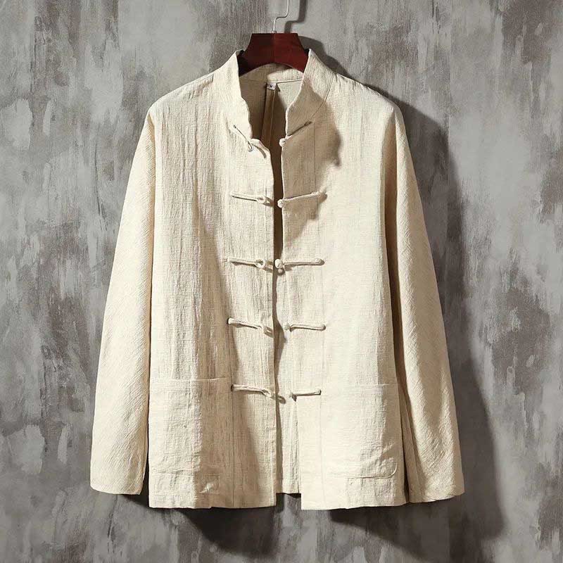 Buddha Stonesスタンドカラータンスーツカジュアルコットンリネンシャツ - ベージュ - US/UK/AU44、EU54（5XL） - image 0