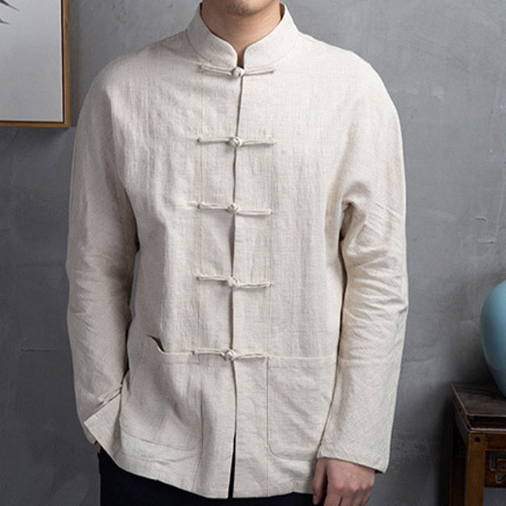 Buddha Stones無地 カジュアル フロッグボタン メンズ シャツ 衣類 - レモンシフォン - US/UK/AU44、EU54 (5XL) - image 0