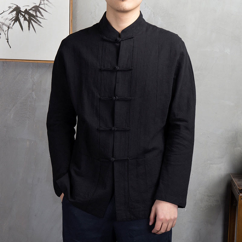 Buddha Stones無地 カジュアル フロッグボタン メンズ シャツ 衣類 - 黒 - US/UK/AU44、EU54 (5XL) - image 22