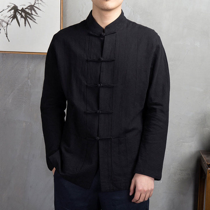 Buddha Stones無地 カジュアル フロッグボタン メンズ シャツ 衣類 - 黒 - US/UK/AU44、EU54 (5XL) - image 22