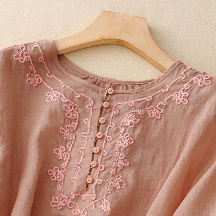 Buddha Stonesカジュアル レディース プレーン フロッグバックルデザイン ハーフスリーブシャツ - image 2