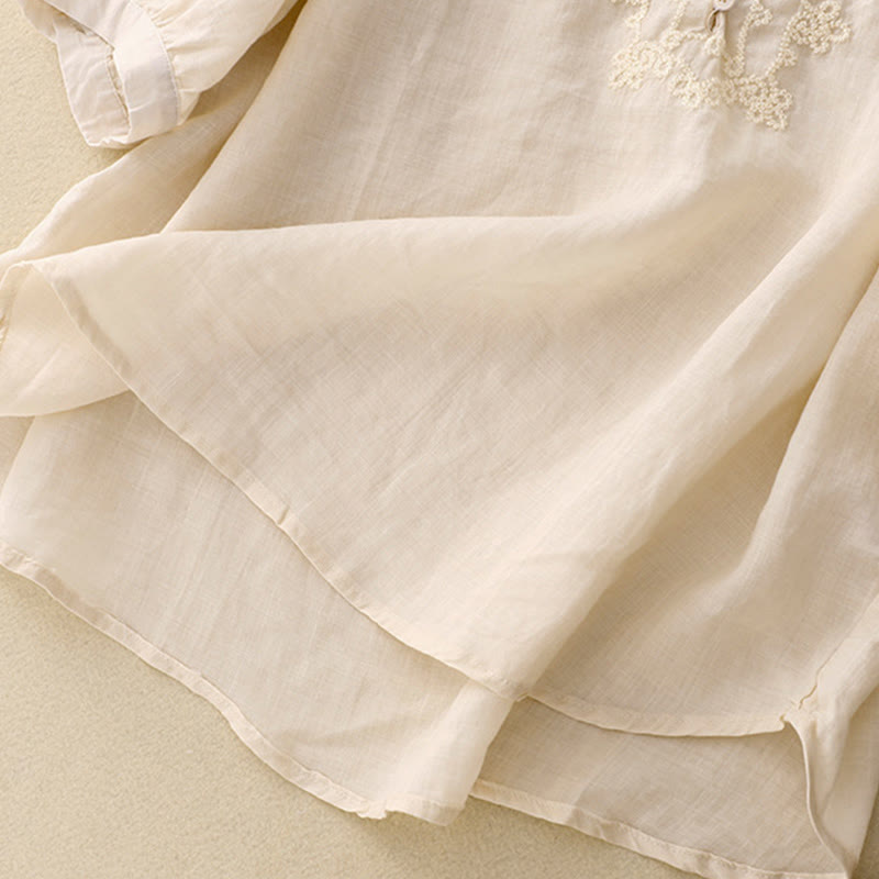 Buddha Stonesカジュアル レディース プレーン フロッグバックルデザイン ハーフスリーブシャツ - image 10