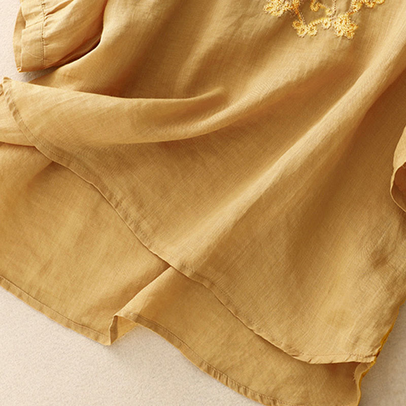 Buddha Stonesカジュアル レディース プレーン フロッグバックルデザイン ハーフスリーブシャツ - image 14