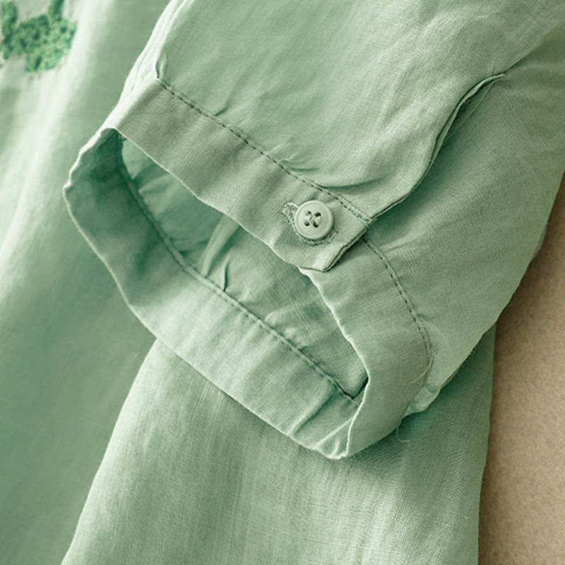 Buddha Stonesカジュアル レディース プレーン フロッグバックルデザイン ハーフスリーブシャツ - image 20