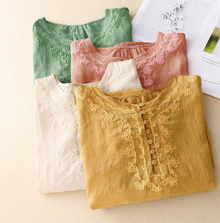 Buddha Stonesカジュアル レディース プレーン フロッグバックルデザイン ハーフスリーブシャツ - image 24