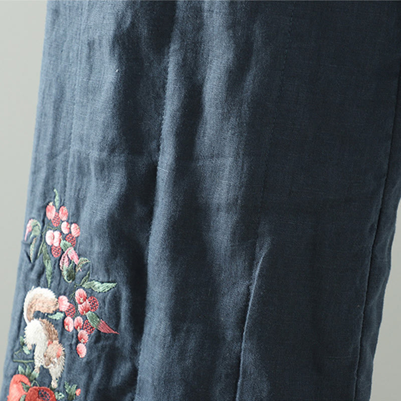 Buddha Stones刺繍カエルボタンコットンパッド入りレディースワイドレッグパンツ（ポケット付き） - image 5