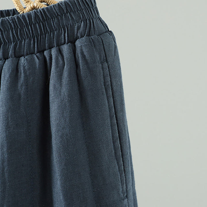 Buddha Stones刺繍カエルボタンコットンパッド入りレディースワイドレッグパンツ（ポケット付き） - image 3