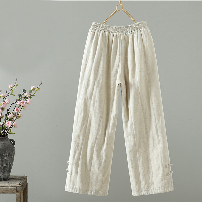 Buddha Stones刺繍カエルボタンコットンパッド入りレディースワイドレッグパンツ（ポケット付き） - image 7