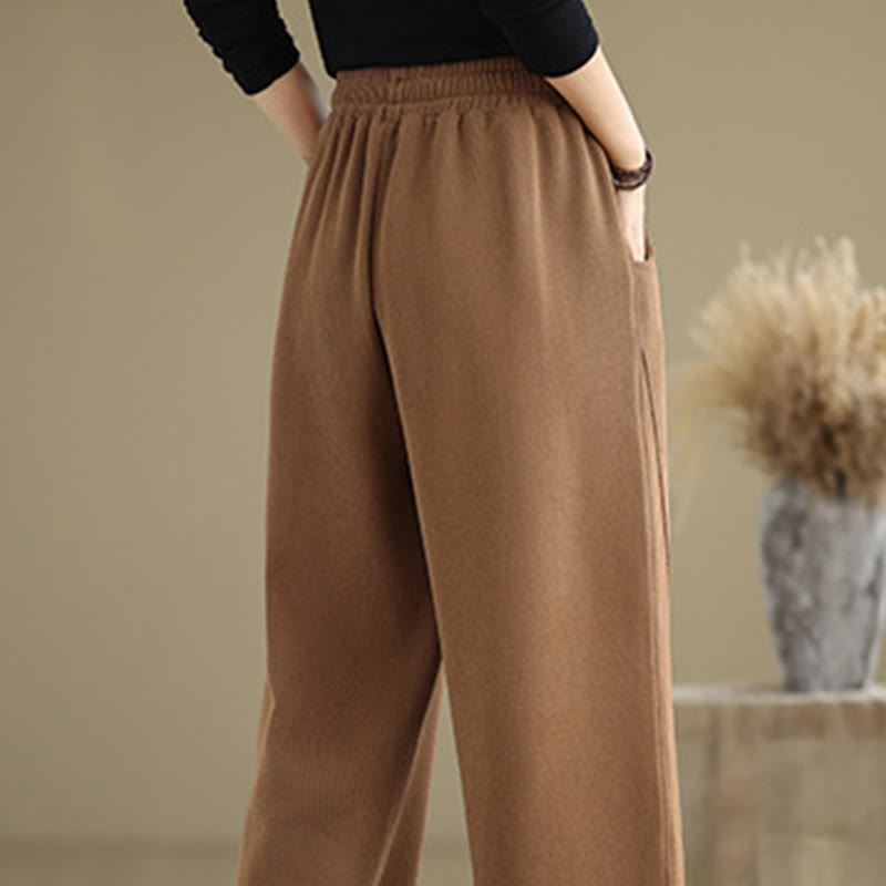 Buddha Stones無地ドローストリングコットンレディースワイドレッグパンツ（ポケット付き） - image 4