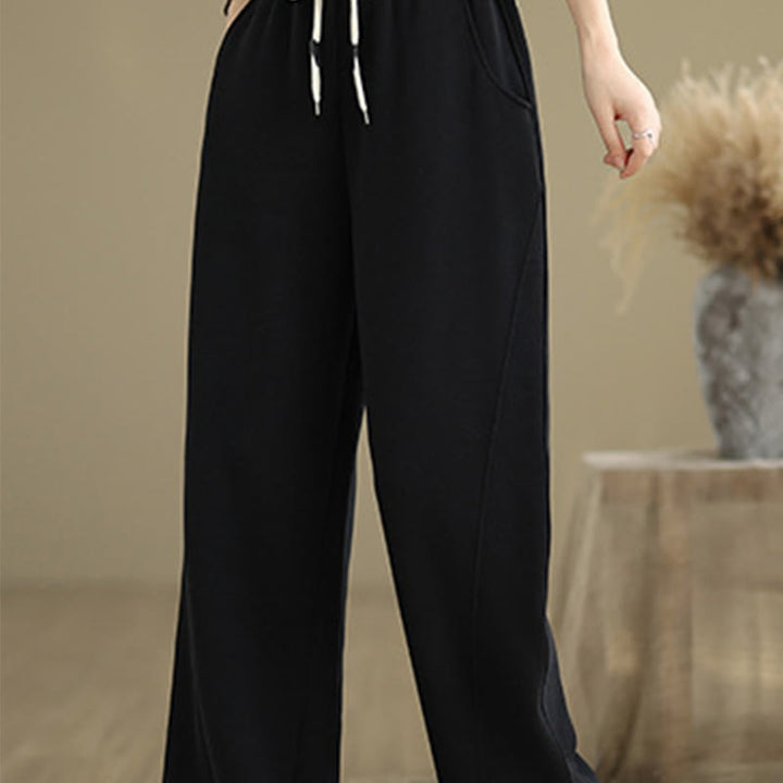 Buddha Stones無地ドローストリングコットンレディースワイドレッグパンツ（ポケット付き） - image 14
