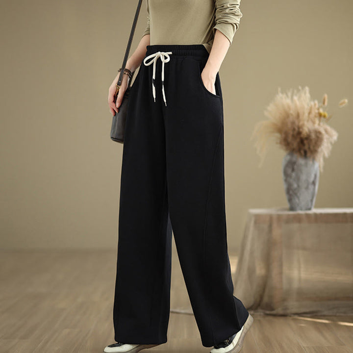 Buddha Stones無地ドローストリングコットンレディースワイドレッグパンツ（ポケット付き） - image 10