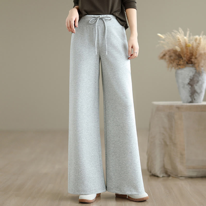 Buddha Stones無地ドローストリングコットンポリエステルレディースワイドレッグパンツ（ポケット付き） - image 14