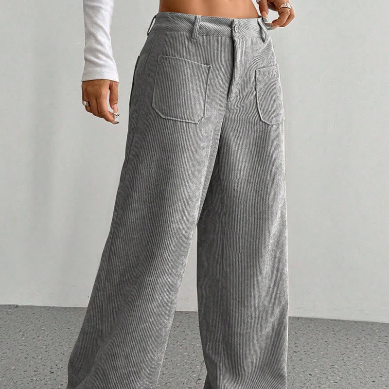 Buddha Stonesプレーンコーデュロイポリエステルレディースボタンワイドレッグパンツ（ポケット付き） - image 11