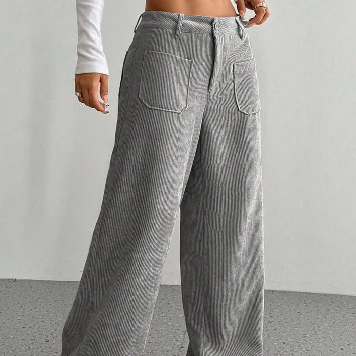 Buddha Stonesプレーンコーデュロイポリエステルレディースボタンワイドレッグパンツ（ポケット付き） - image 11