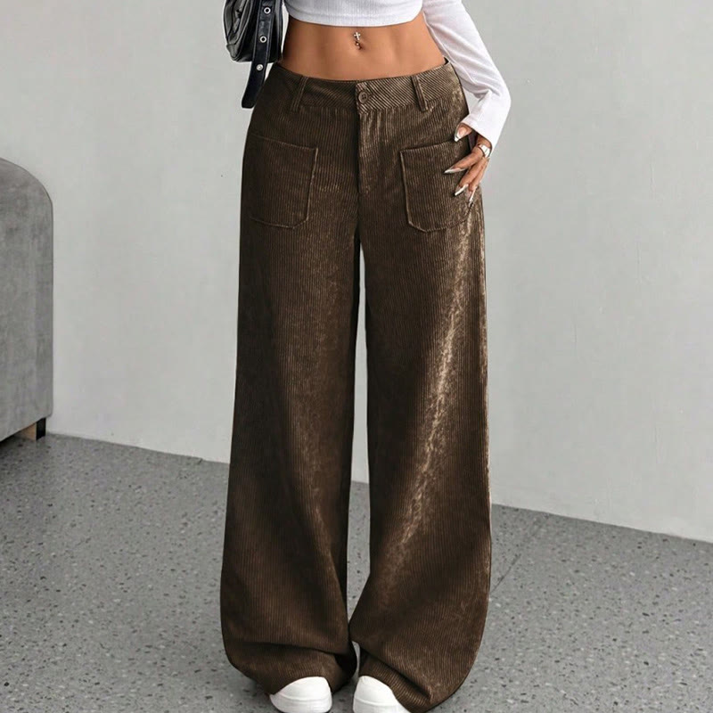 Buddha Stonesプレーンコーデュロイポリエステルレディースボタンワイドレッグパンツ（ポケット付き） - image 15
