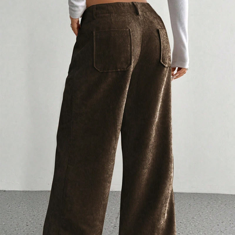 Buddha Stonesプレーンコーデュロイポリエステルレディースボタンワイドレッグパンツ（ポケット付き） - image 16