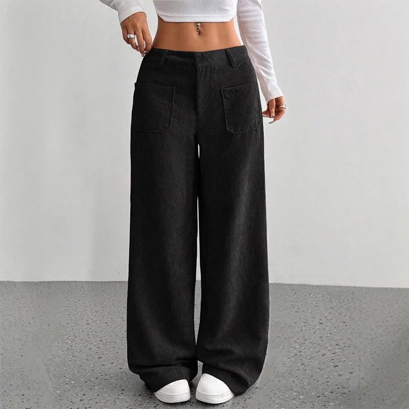 Buddha Stonesプレーンコーデュロイポリエステルレディースボタンワイドレッグパンツ（ポケット付き） - 黒 - US14、 UK/AU18、 EU46 (2XL) - image 18