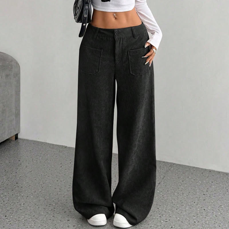 Buddha Stonesプレーンコーデュロイポリエステルレディースボタンワイドレッグパンツ（ポケット付き） - image 20