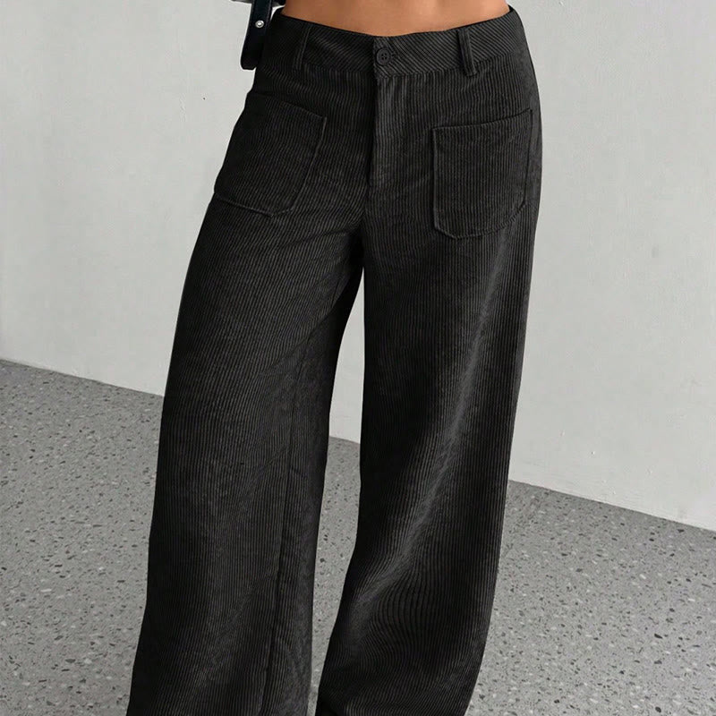 Buddha Stonesプレーンコーデュロイポリエステルレディースボタンワイドレッグパンツ（ポケット付き） - image 23