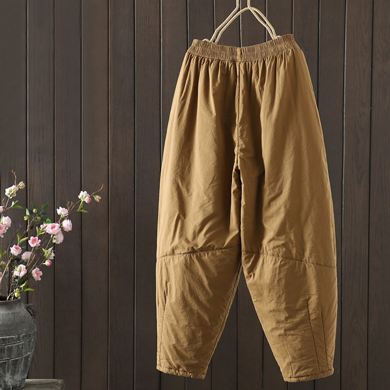 Buddha Stones無地 暖かい コットンパッド レディース ハーレム コットンパンツ ポケット付き - image 1