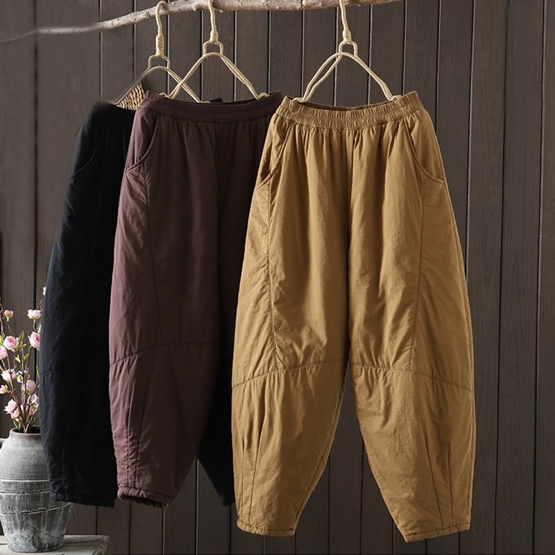 Buddha Stones無地 暖かい コットンパッド レディース ハーレム コットンパンツ ポケット付き - image 17