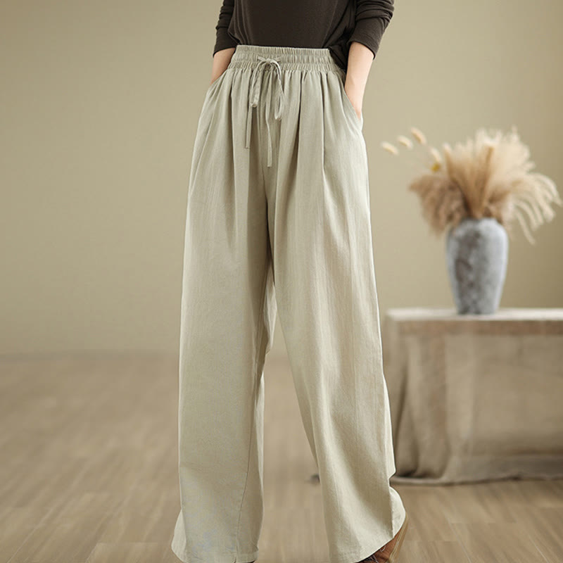 Buddha Stonesカジュアル ストレートレッグ レディース コットンパンツ ポケット付き - ベージュ - US8-10，UK/AU12-14，EU40-42 (2XL) - image 0