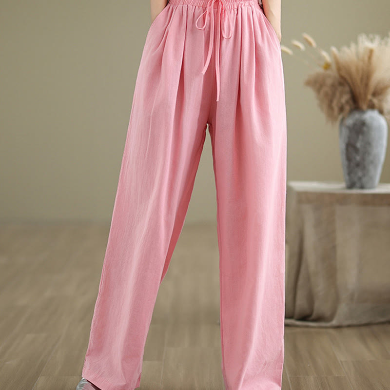 Buddha Stonesカジュアル ストレートレッグ レディース コットンパンツ ポケット付き - ライトピンク - US8-10，UK/AU12-14，EU40-42 (2XL) - image 14