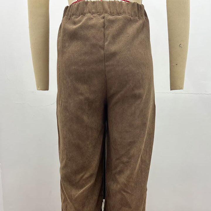 Buddha Stonesカジュアルコーデュロイストレートレッグレディースコットンパンツ（ポケット付き） - image 2