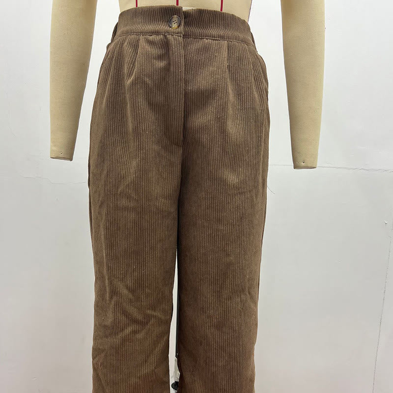 Buddha Stonesカジュアルコーデュロイストレートレッグレディースコットンパンツ（ポケット付き） - image 1