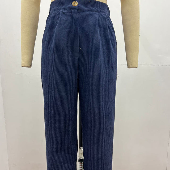 Buddha Stonesカジュアルコーデュロイストレートレッグレディースコットンパンツ（ポケット付き） - image 16