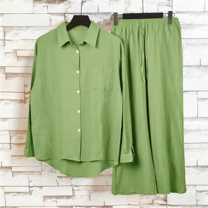 Buddha Stones 2点セット 長袖シャツ ポケット付きトップス ドローストリングパンツ 瞑想用コットンリネン服 レディース セット - image 5