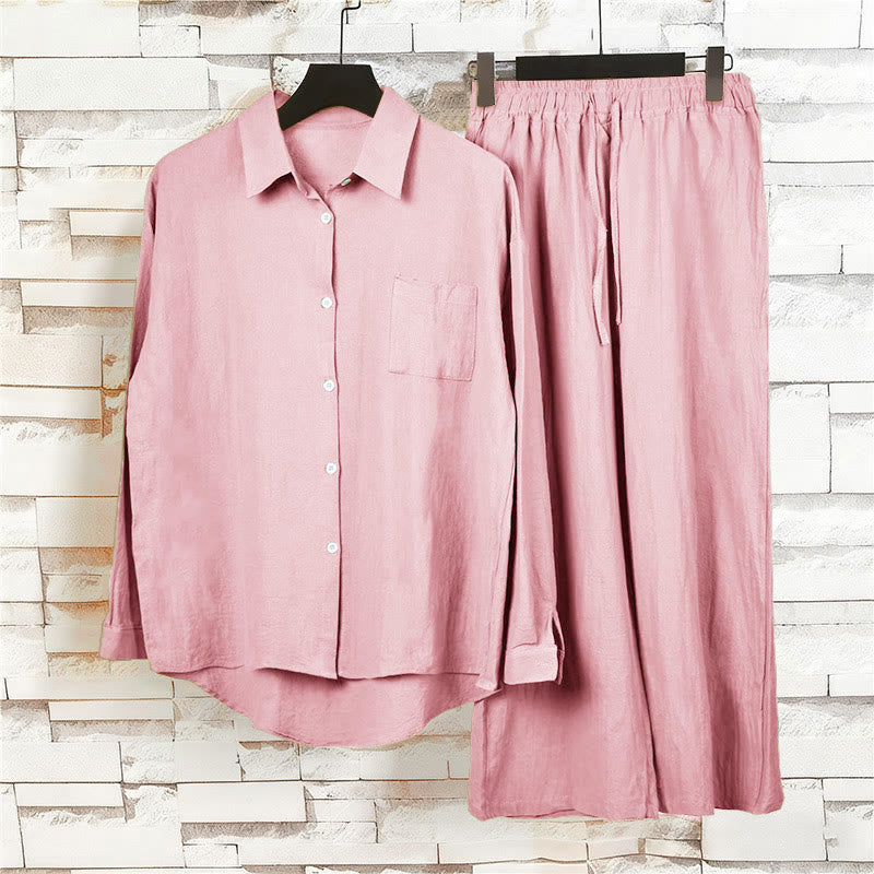 Buddha Stones 2点セット 長袖シャツ ポケット付きトップス ドローストリングパンツ 瞑想用コットンリネン服 レディース セット - image 11