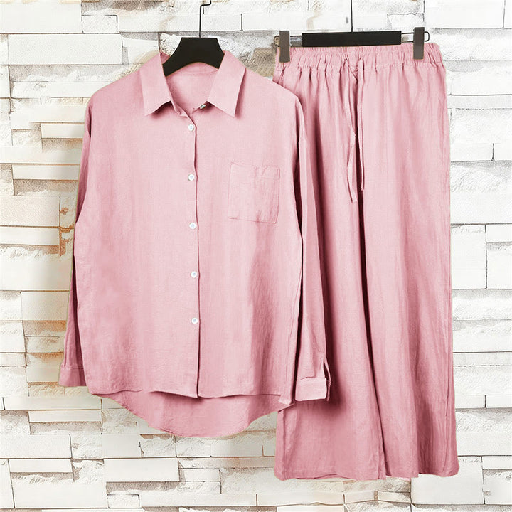 Buddha Stones 2点セット 長袖シャツ ポケット付きトップス ドローストリングパンツ 瞑想用コットンリネン服 レディース セット - image 11