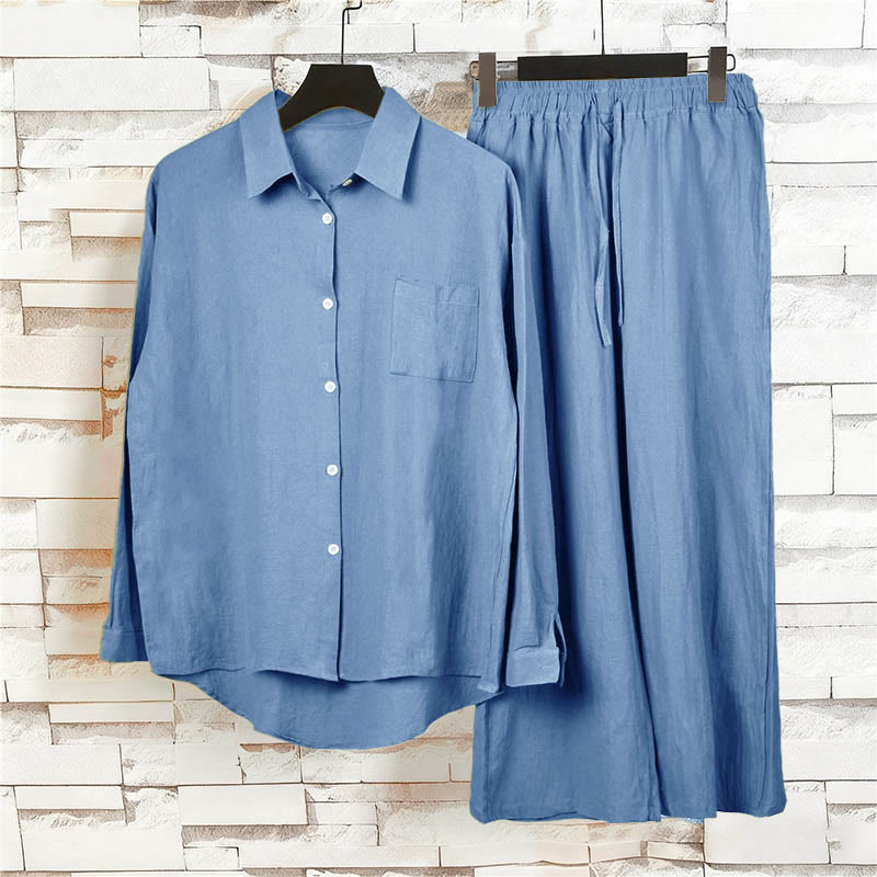 Buddha Stones 2点セット 長袖シャツ ポケット付きトップス ドローストリングパンツ 瞑想用コットンリネン服 レディース セット - image 23