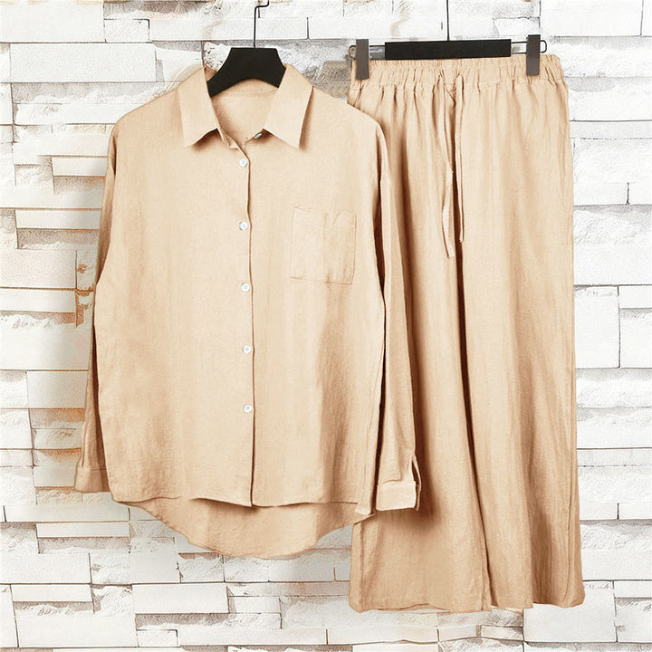 Buddha Stones 2点セット 長袖シャツ ポケット付きトップス ドローストリングパンツ 瞑想用コットンリネン服 レディース セット - image 17