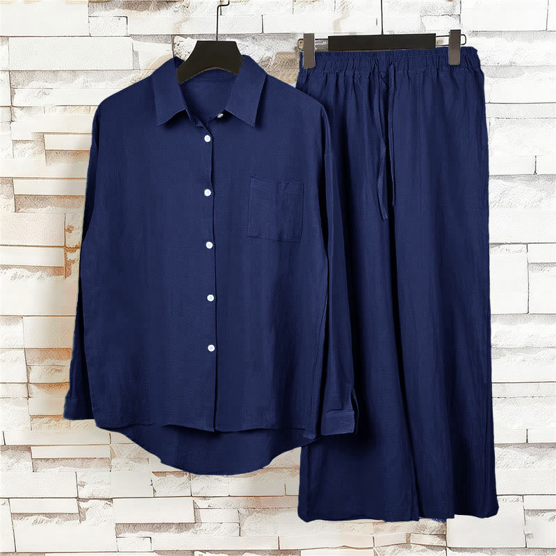 Buddha Stones 2点セット 長袖シャツ ポケット付きトップス ドローストリングパンツ 瞑想用コットンリネン服 レディース セット - image 35