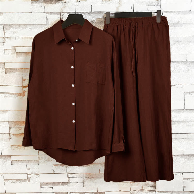 Buddha Stones 2点セット 長袖シャツ ポケット付きトップス ドローストリングパンツ 瞑想用コットンリネン服 レディース セット - image 41