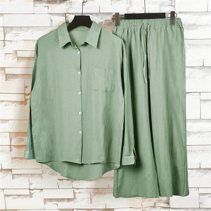 Buddha Stones 2点セット 長袖シャツ ポケット付きトップス ドローストリングパンツ 瞑想用コットンリネン服 レディース セット - image 47