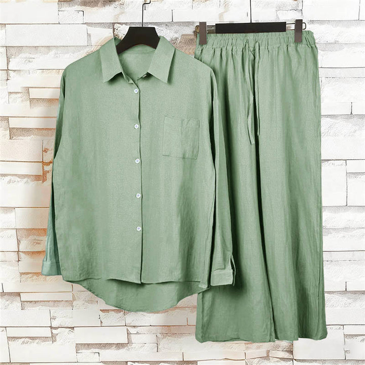 Buddha Stones 2点セット 長袖シャツ ポケット付きトップス ドローストリングパンツ 瞑想用コットンリネン服 レディース セット - image 47