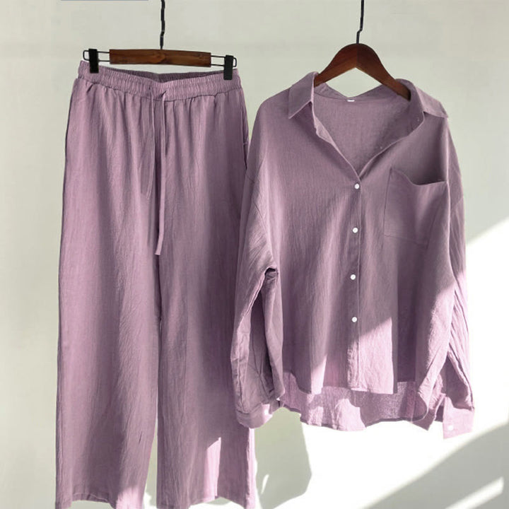 Buddha Stones長袖シャツ（ポケット付き）とドローストリング付きカプリパンツの2点セット 瞑想用コットン服 レディース - 淡い紫がかった赤 - US16、 UK/AU20、 EU48 (5XL) - image 54
