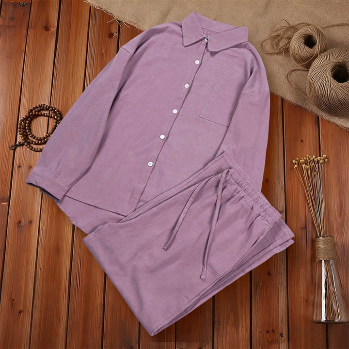 Buddha Stones長袖シャツ（ポケット付き）とドローストリング付きカプリパンツの2点セット 瞑想用コットン服 レディース - image 55